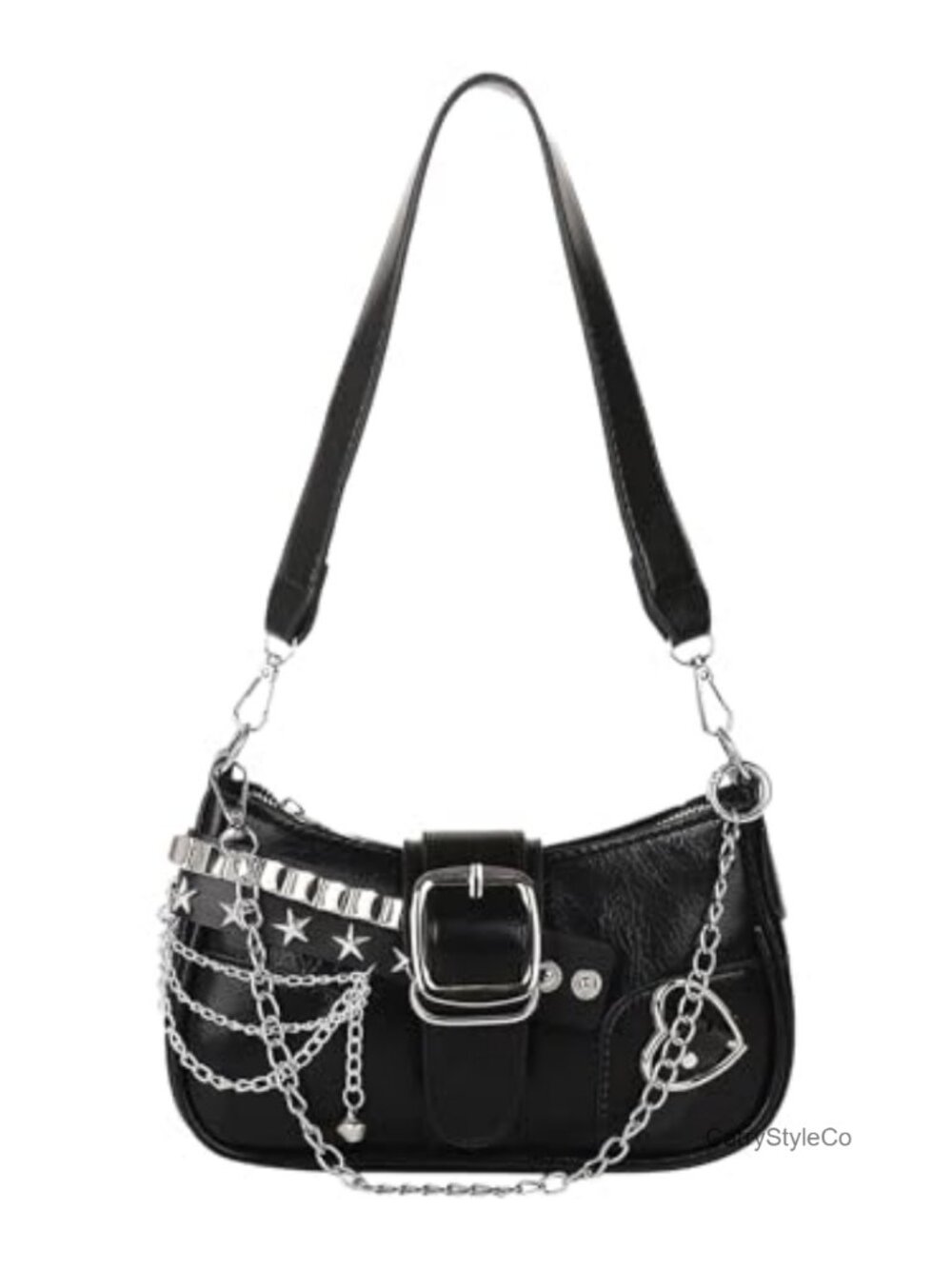 PU Leather Y2K Star Shoulder Bag Cute Top Handle Purse with Chain